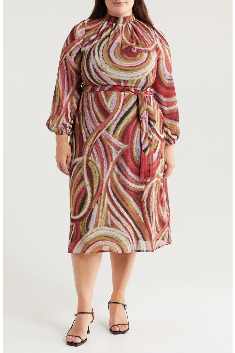 Chiffon Midi Dress, Main, color, OLIVE MULTI