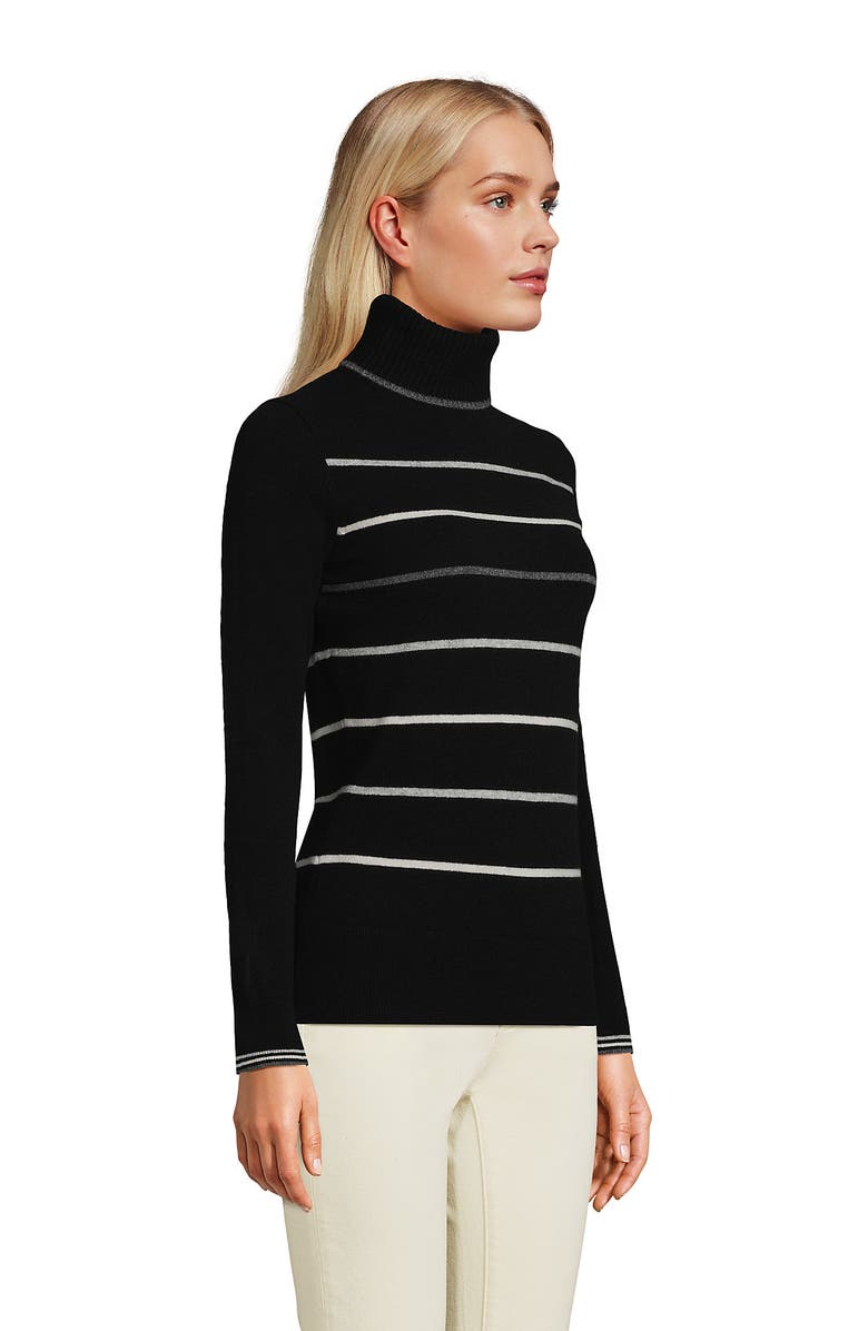 Lands' End Cashmere Turtleneck Sweater, Alternate, color, Black Heritage Stripe