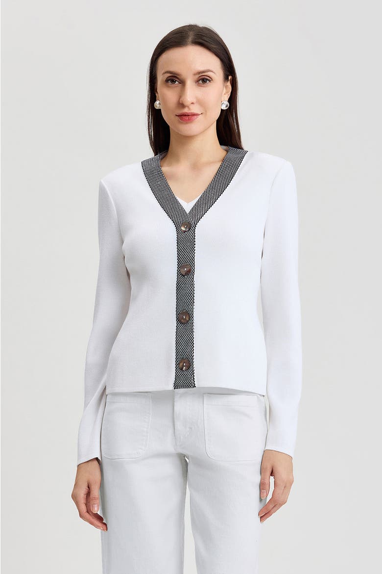 Family Savvy Contrast Trim Soft Knit Cardigan, Main, color, White/Black