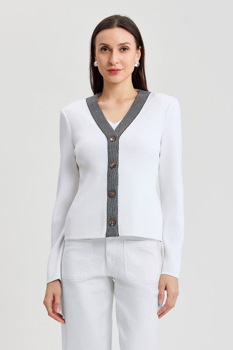 Family Savvy Contrast Trim Soft Knit Cardigan
