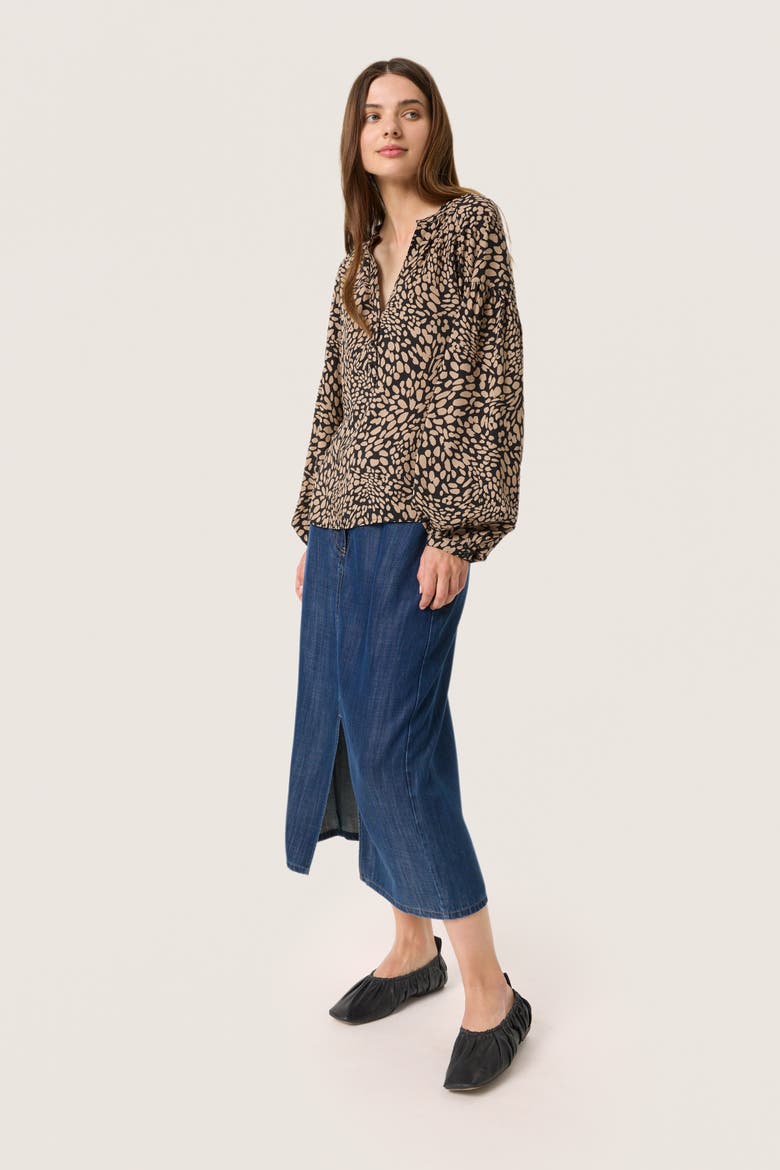 SLNaya Casual Fit Long Sleeve Blouse, Alternate, color, Black With Brown Dots