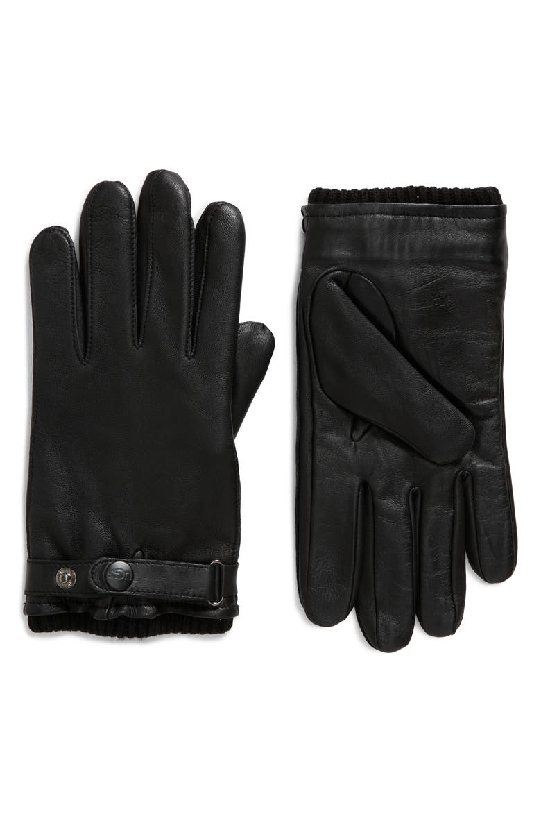 UGG<sup>®</sup> Belted Leather Gloves, Main, color, 