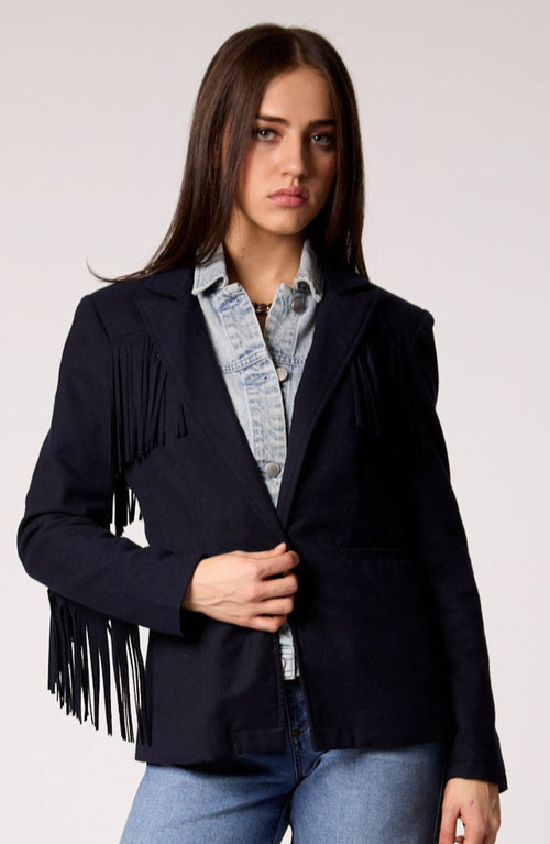 Blue Revival Helen Fringe Blazer With Removable Denim Insert In Black