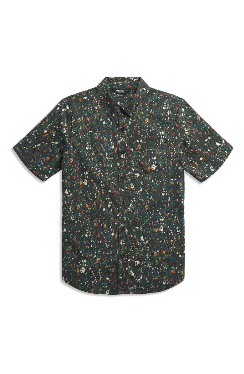 Outdoor Research Rooftop Short Sleeve Button-Down Shirt, Alternate, color, Black Creekside Print