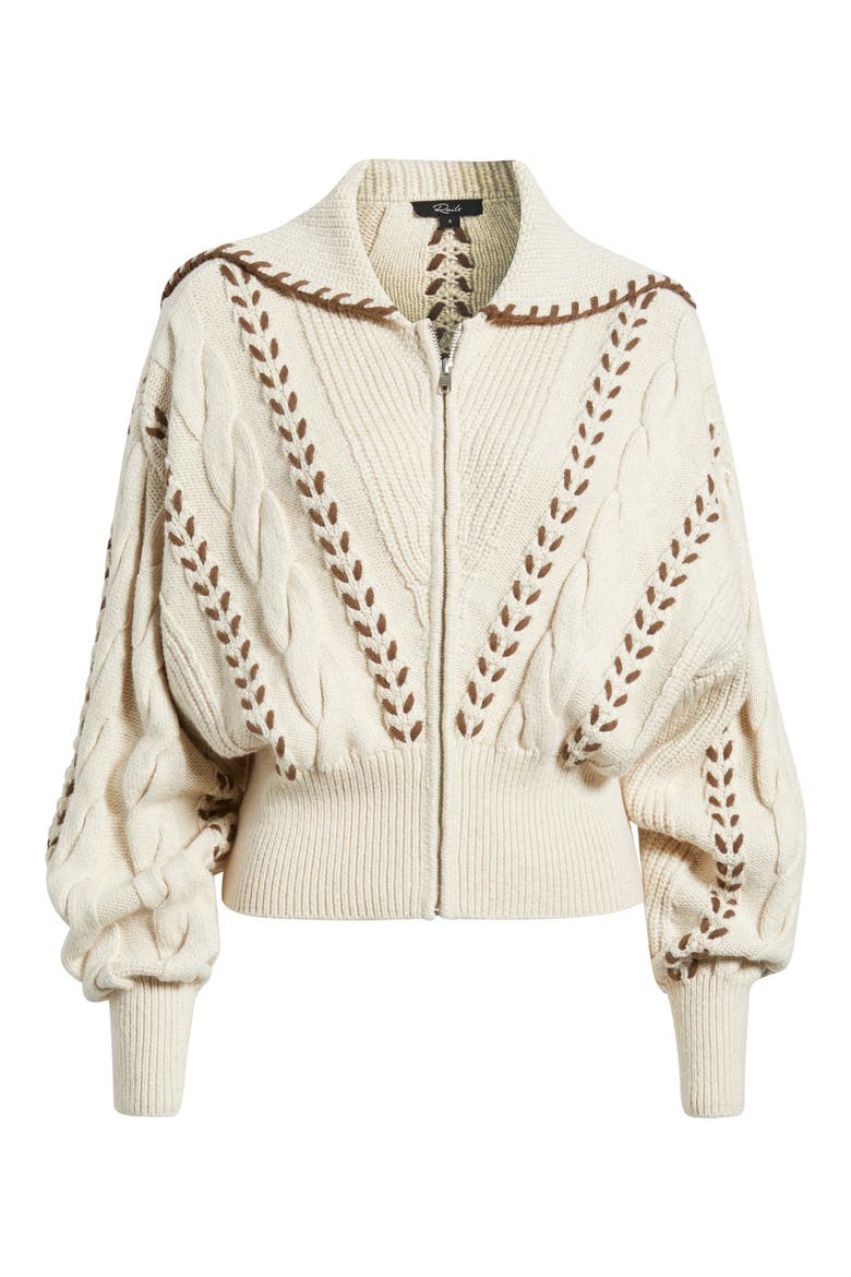 Lune Whipstitch Detail Cotton Blend Bomber Sweater, Alternate, color, OATMEAL BROWN WHIP STITCH
