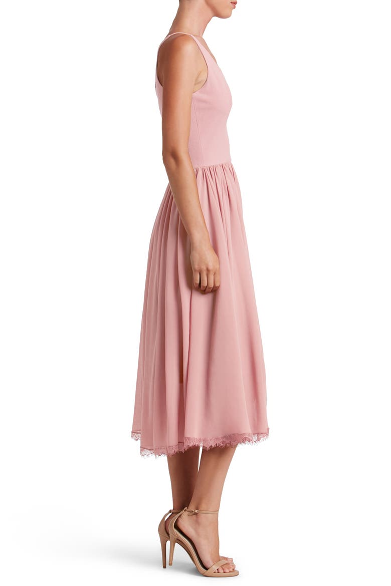 Alicia Mixed Media Midi Dress, Alternate, color, BLUSH