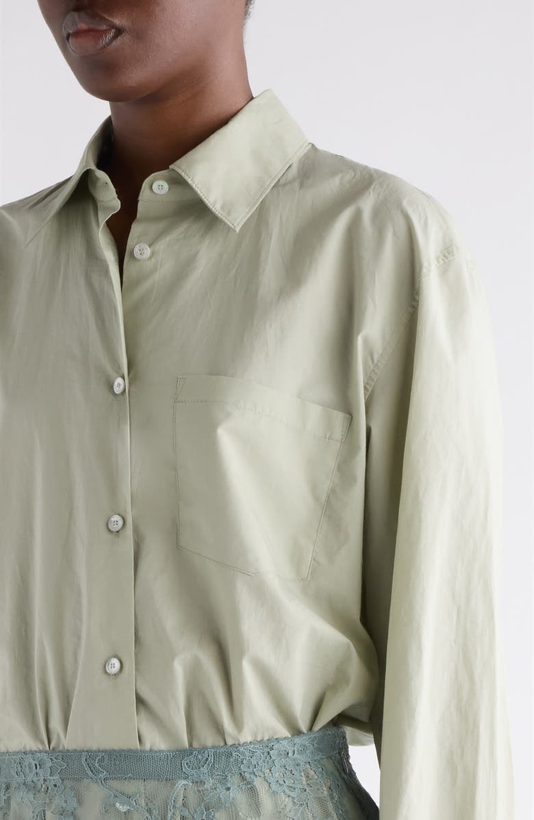 Acne Studios Mixed Media Long Sleeve Shirtdress, Alternate, color, Eucalyptus Green