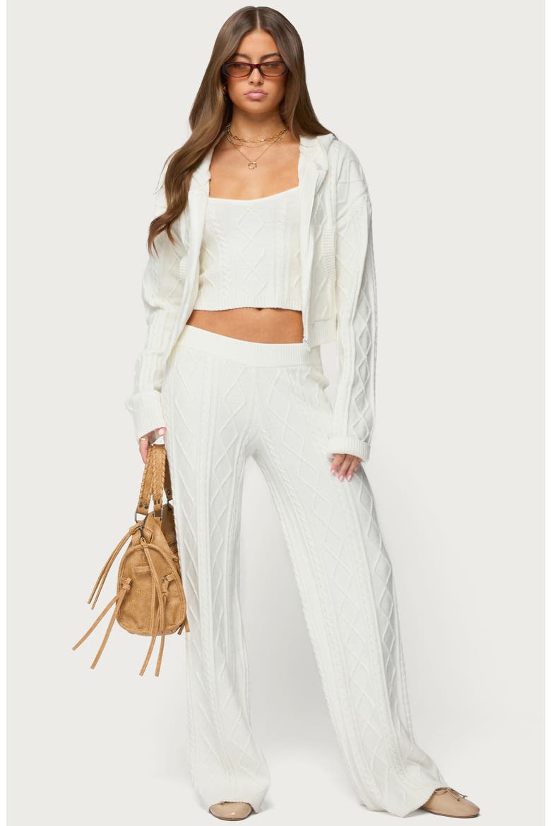 Louise Cable Stitch Hoodie, Alternate, color, WHITE