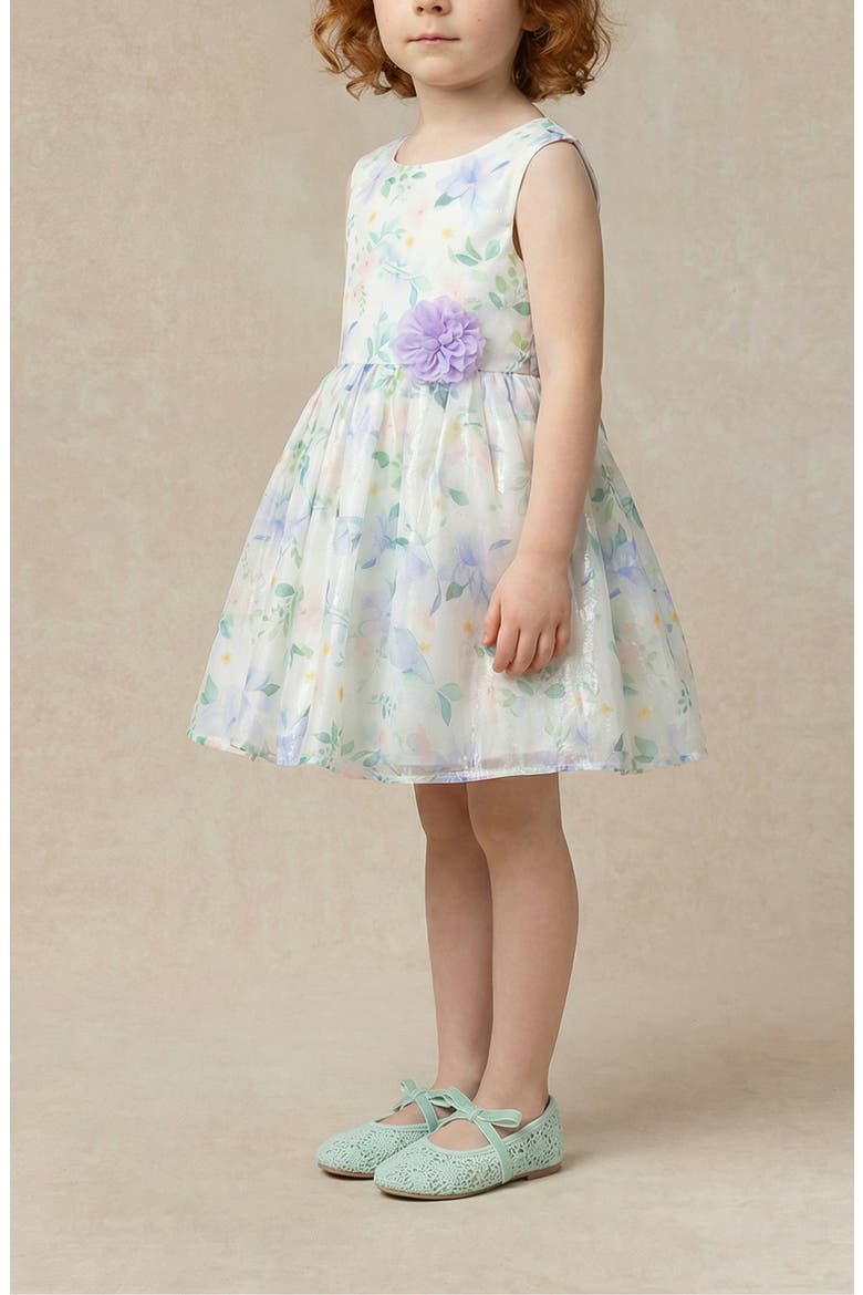 Kids' Watercolor Organza Party Dress, Alternate, color, WHITE/ LILAC