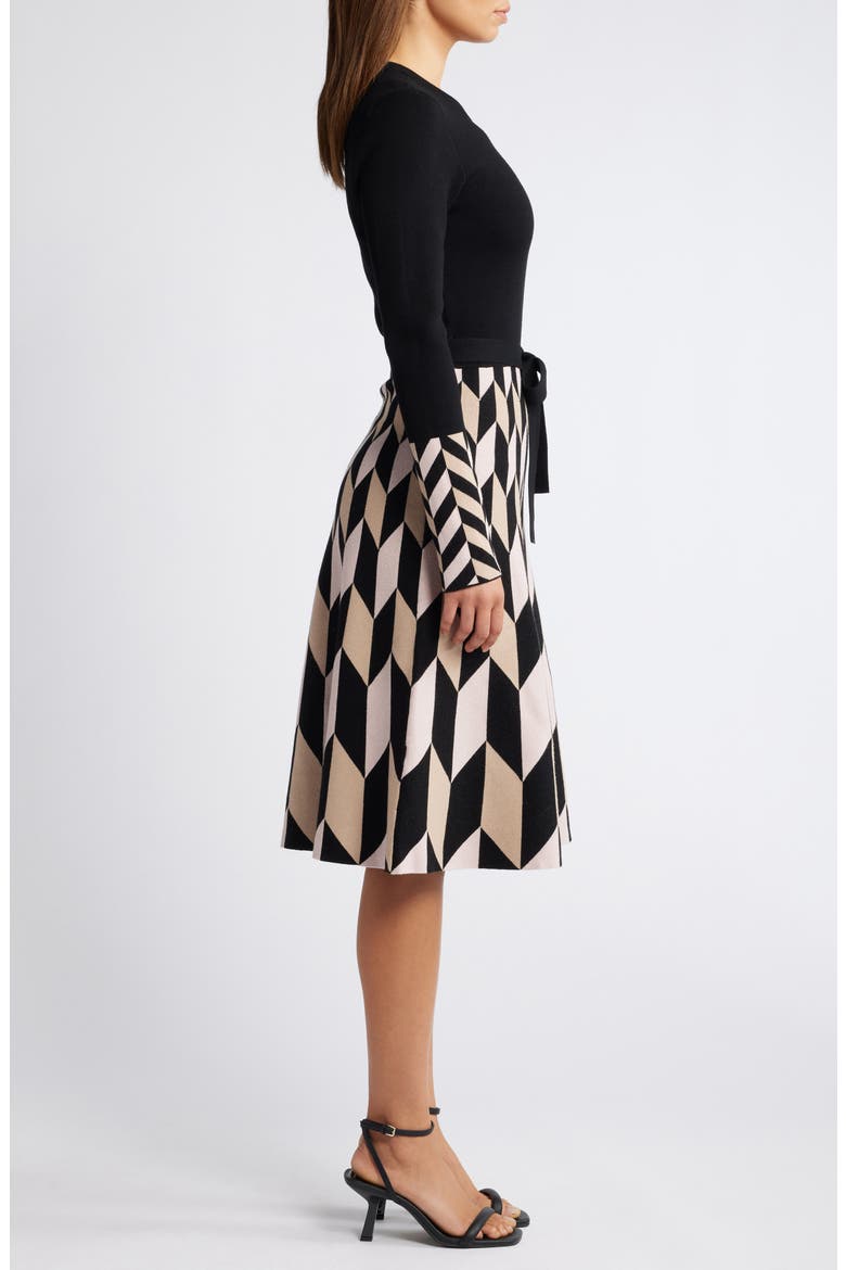 Fit & Flare Long Sleeve Sweater Dress, Alternate, color, BLACK TAUPE
