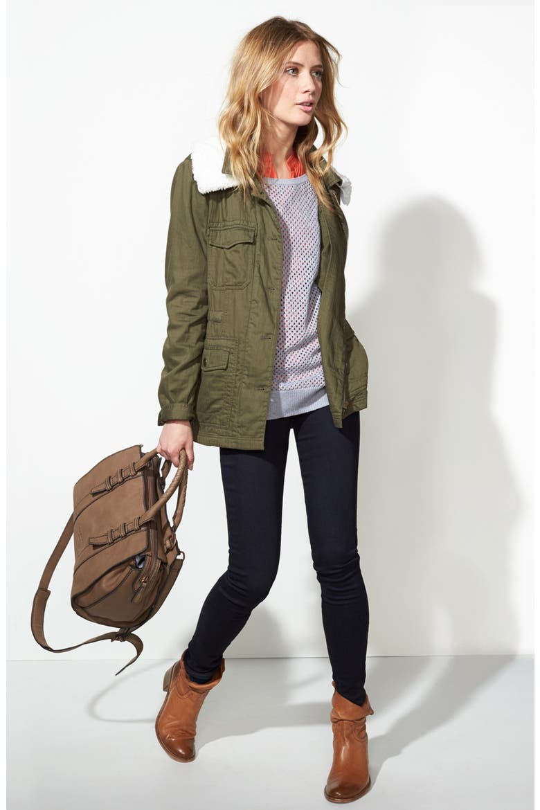 Removable Faux Shearling Collar Utility Jacket, Alternate, color, OLIVE TUSCAN