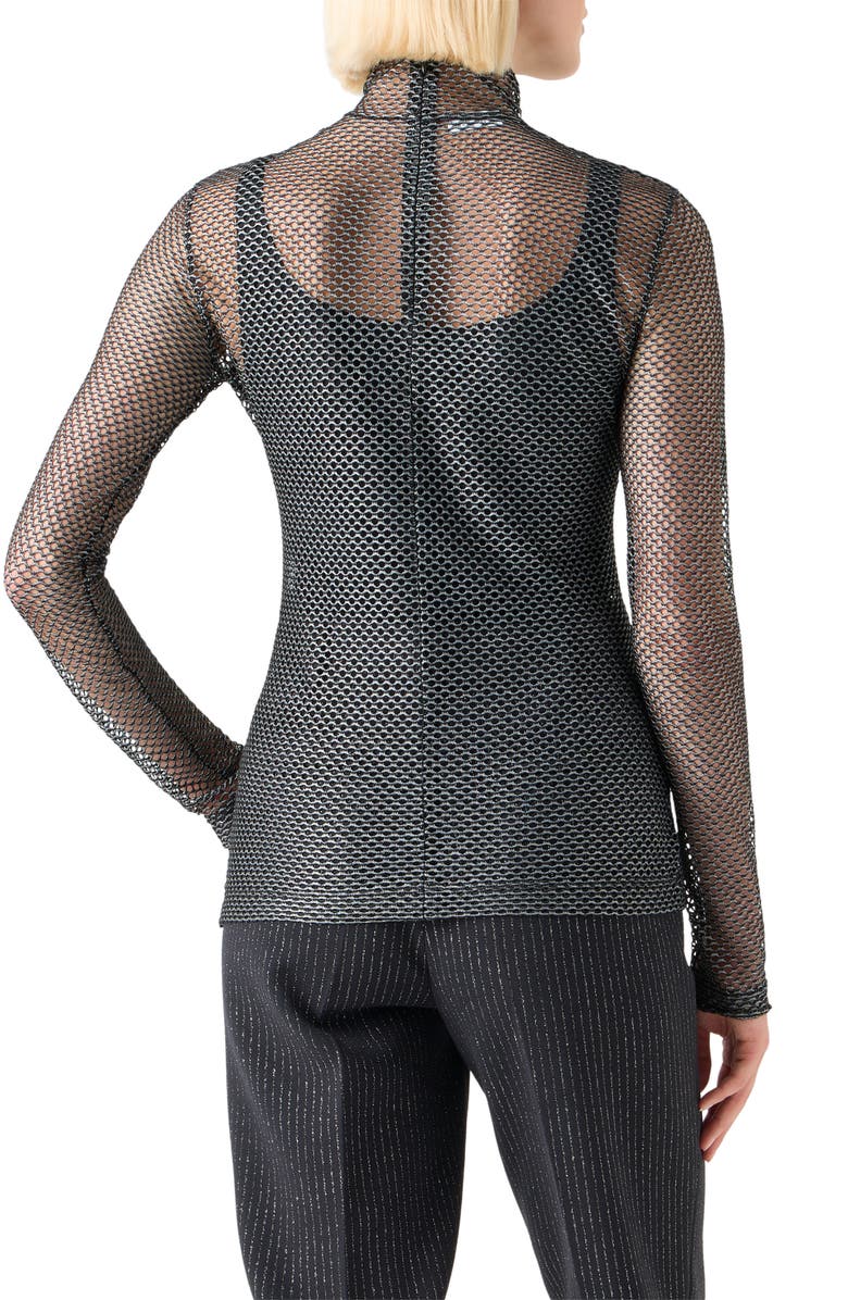 Akris punto Fishnet Mesh Long Sleeve Top, Alternate, color, Brushed Steel