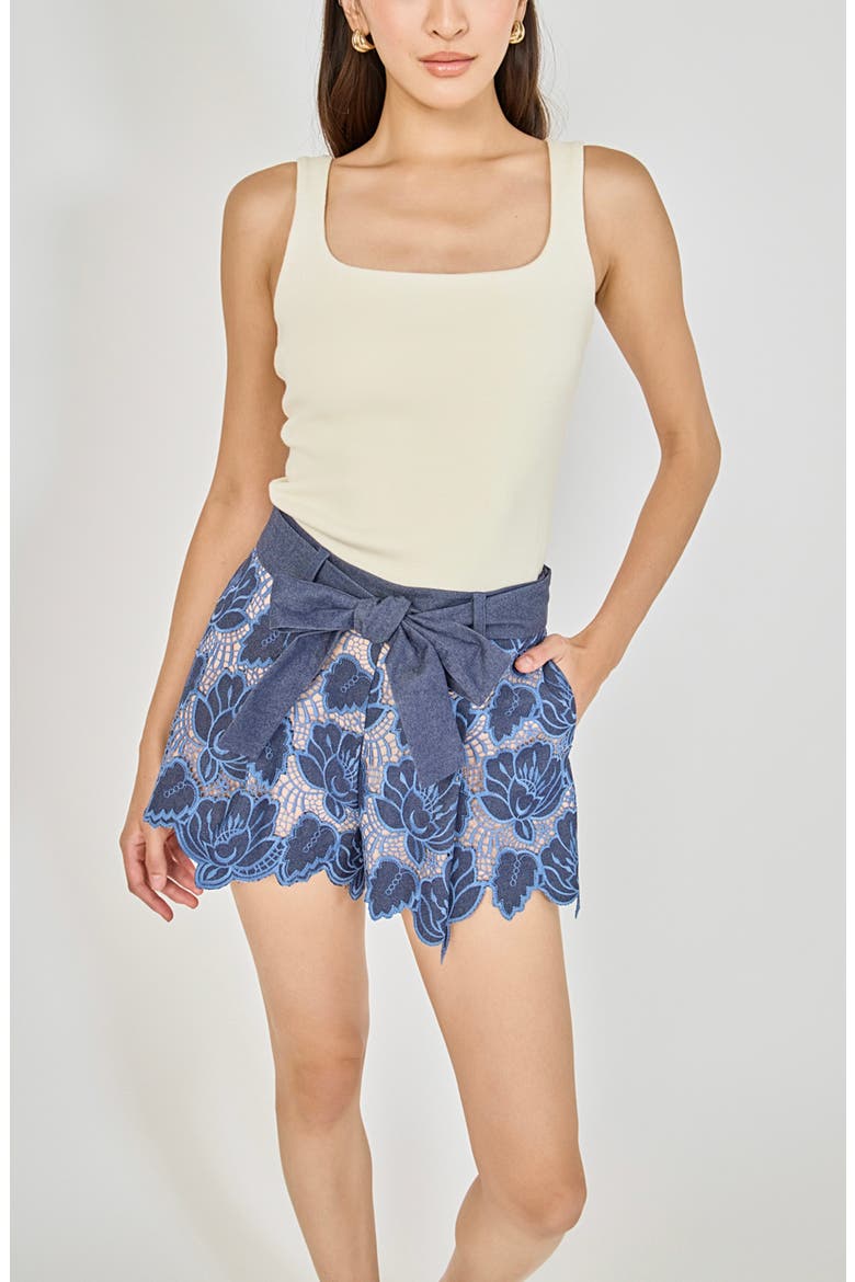 Scalloped Hem Lace High Waist Shorts, Alternate, color, DARK NAVY
