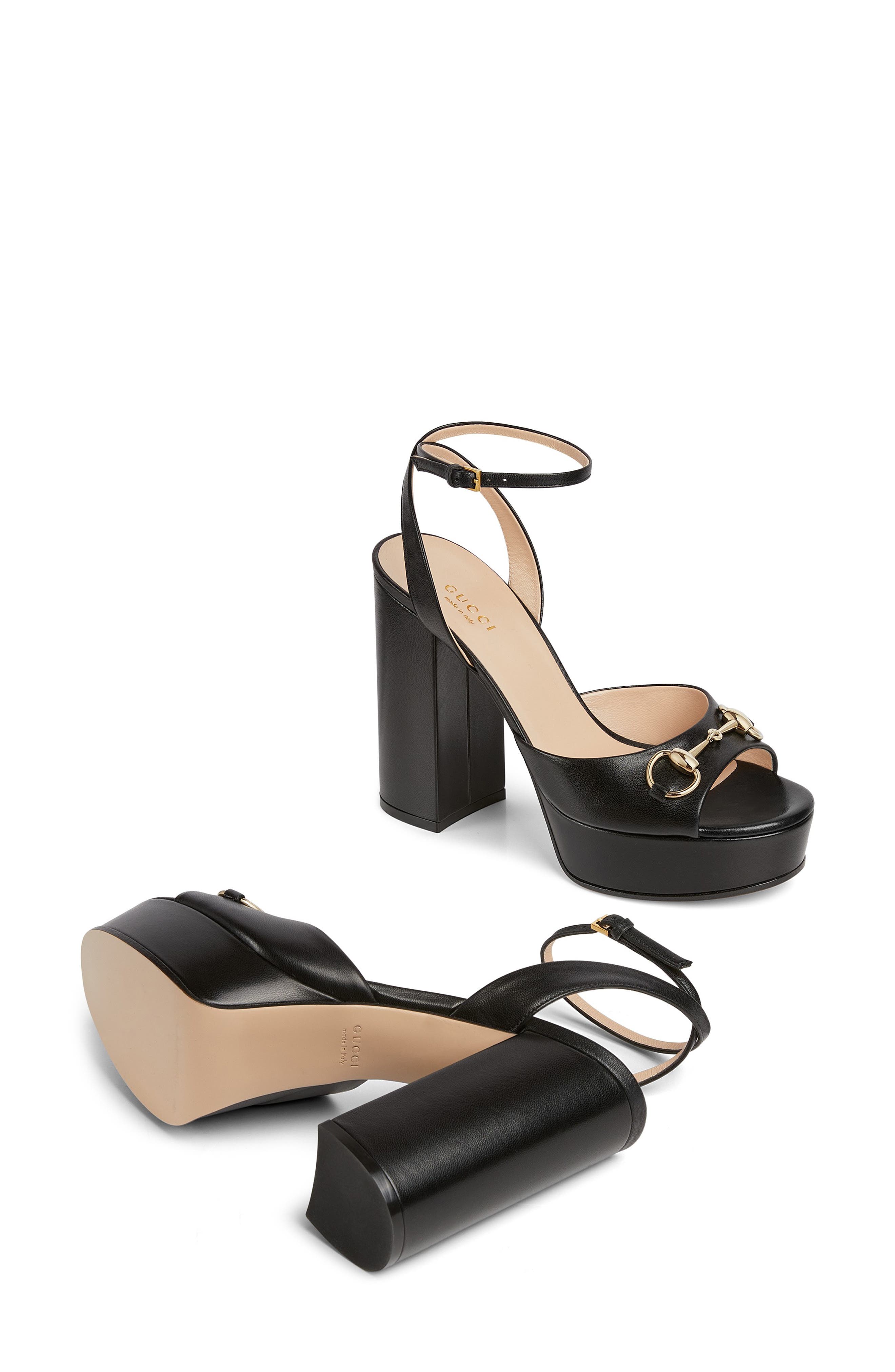 Gucci Lady Horsebit Platform Sandal, Alternate, color, Black