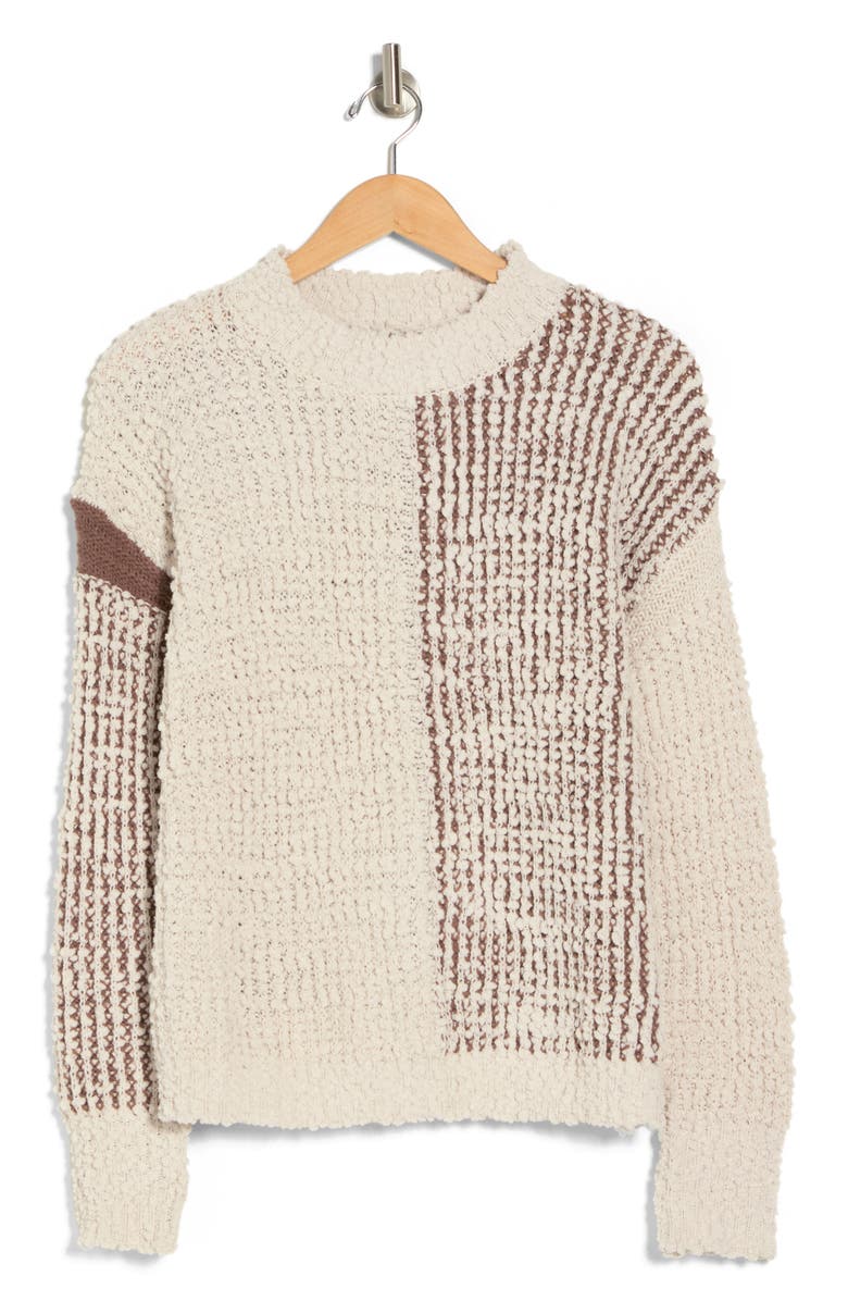 Bobeau Colorblock Boucle Knit Pullover Sweater, Alternate, color, Cream/Dark Taupe