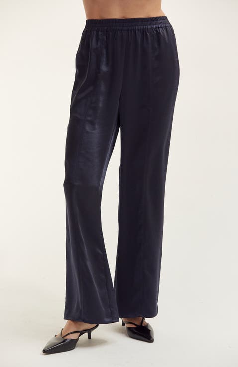 Crushed Satin Pull-On Pants