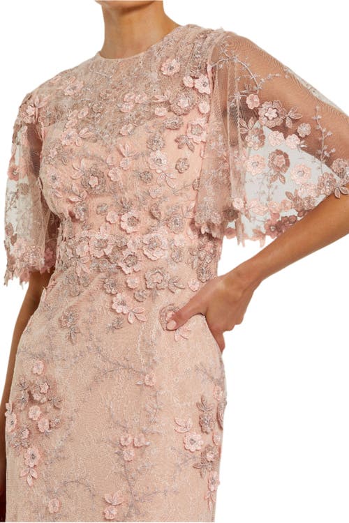 Mac Duggal Flutter Sleeve Floral Emboridered Net Gown In Rose