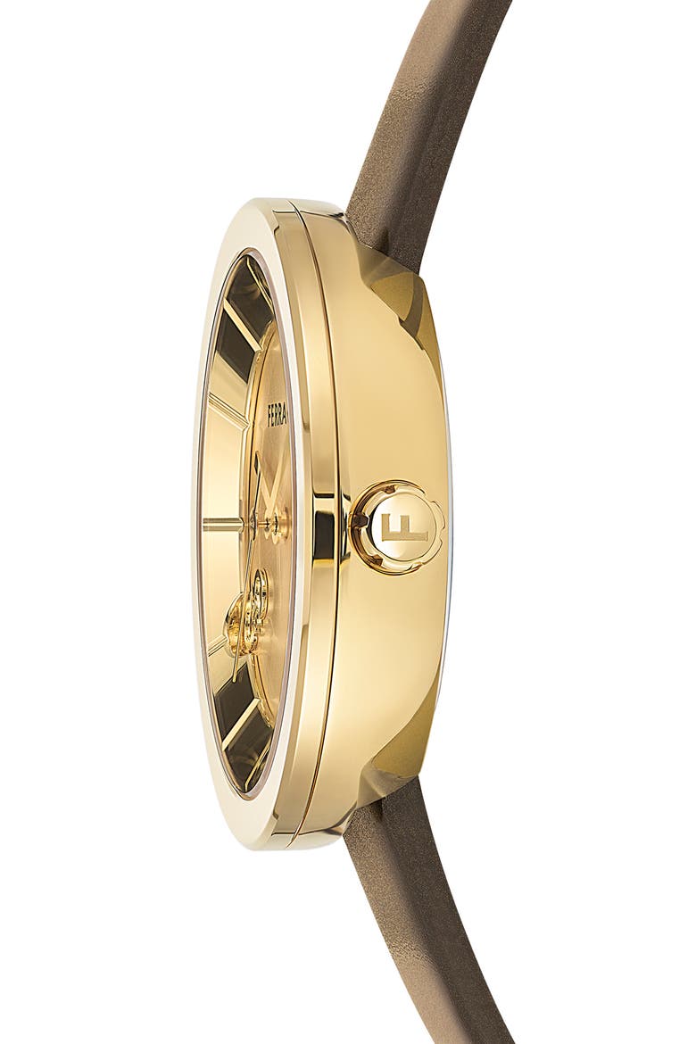 Curve V2 Leather Strap Watch, 35mm, Alternate, color, BROWN/ YELLOW GOLD
