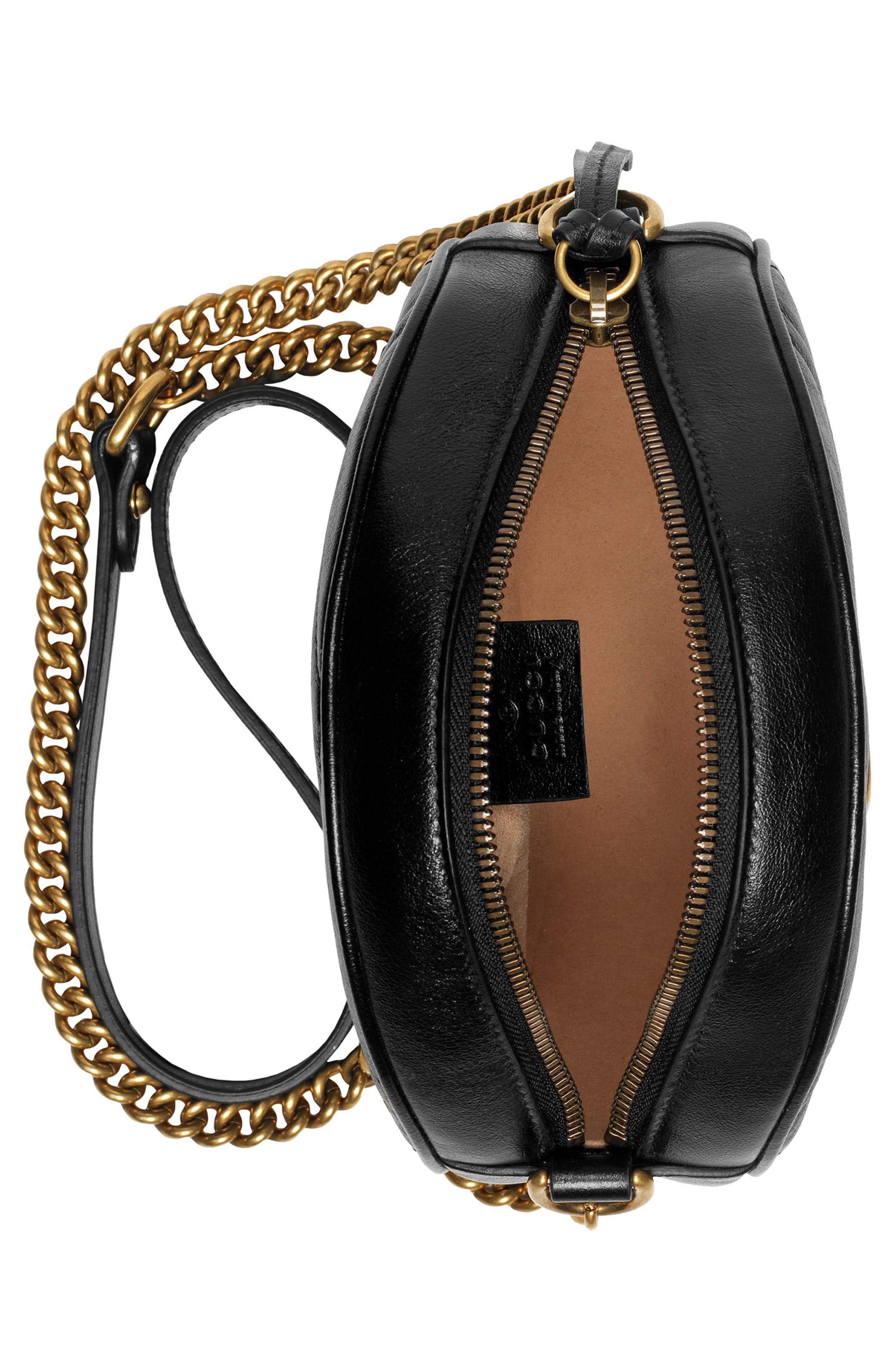 Mini GG Matelassé Round Leather Shoulder Bag, Alternate, color, NERO
