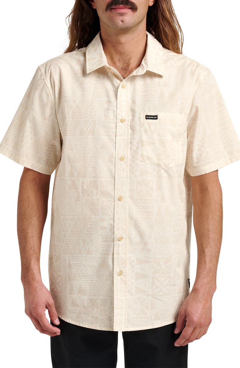 Quiksilver Geo Print Cotton Blend Button-Up Shirt, Main, color, Off White