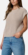 J.O.A. Acid Wash Button Embellished Rib Sweater