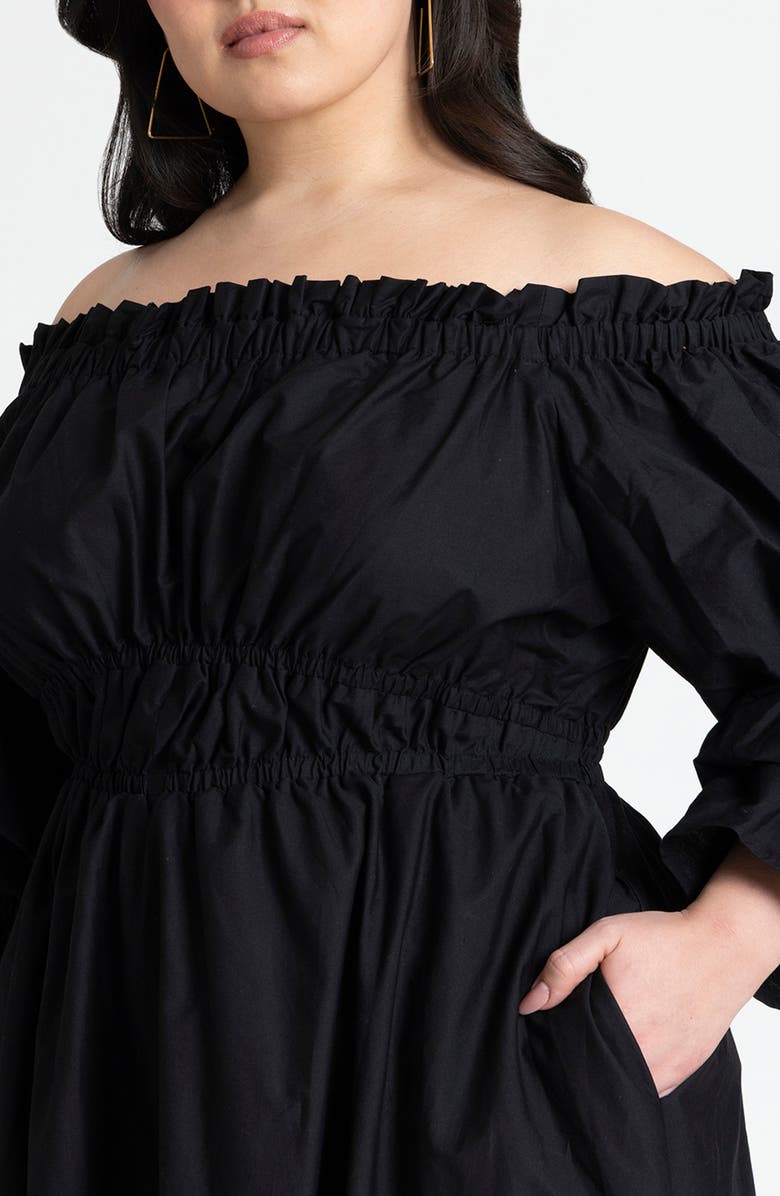 ELOQUII Ruffle Off the Shoulder Long Sleeve Maxi Dress, Alternate, color,