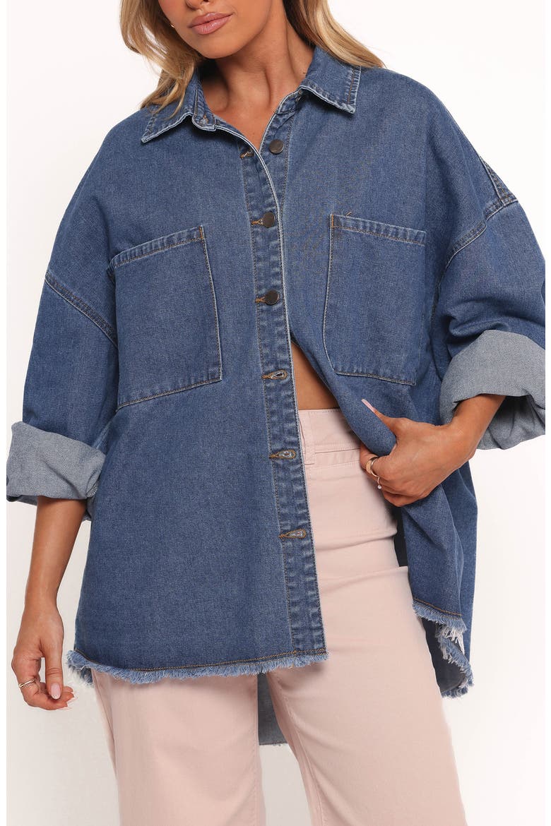 Twiggy Oversize Frayed Edge Denim Shacket, Main, color, DENIM