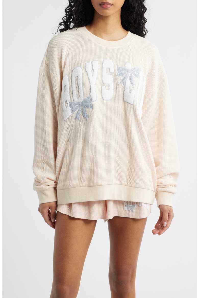 Sunshine & Rainbows Kara Oversize Waffle Knit Sweatshirt, Main, color, PEACH