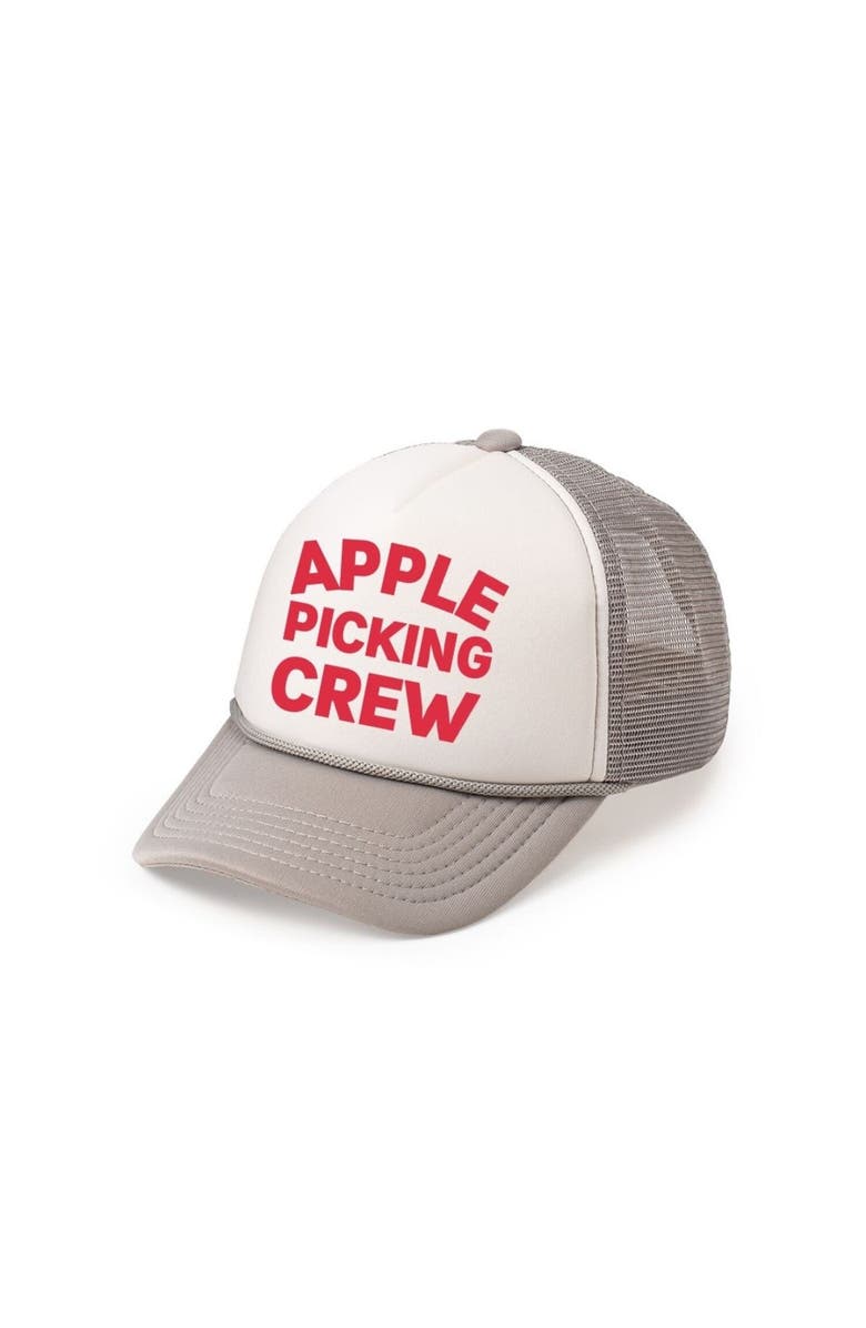 Sweet Wink Apple Picking Crew Trucker Hat, Main, color, Gray/White