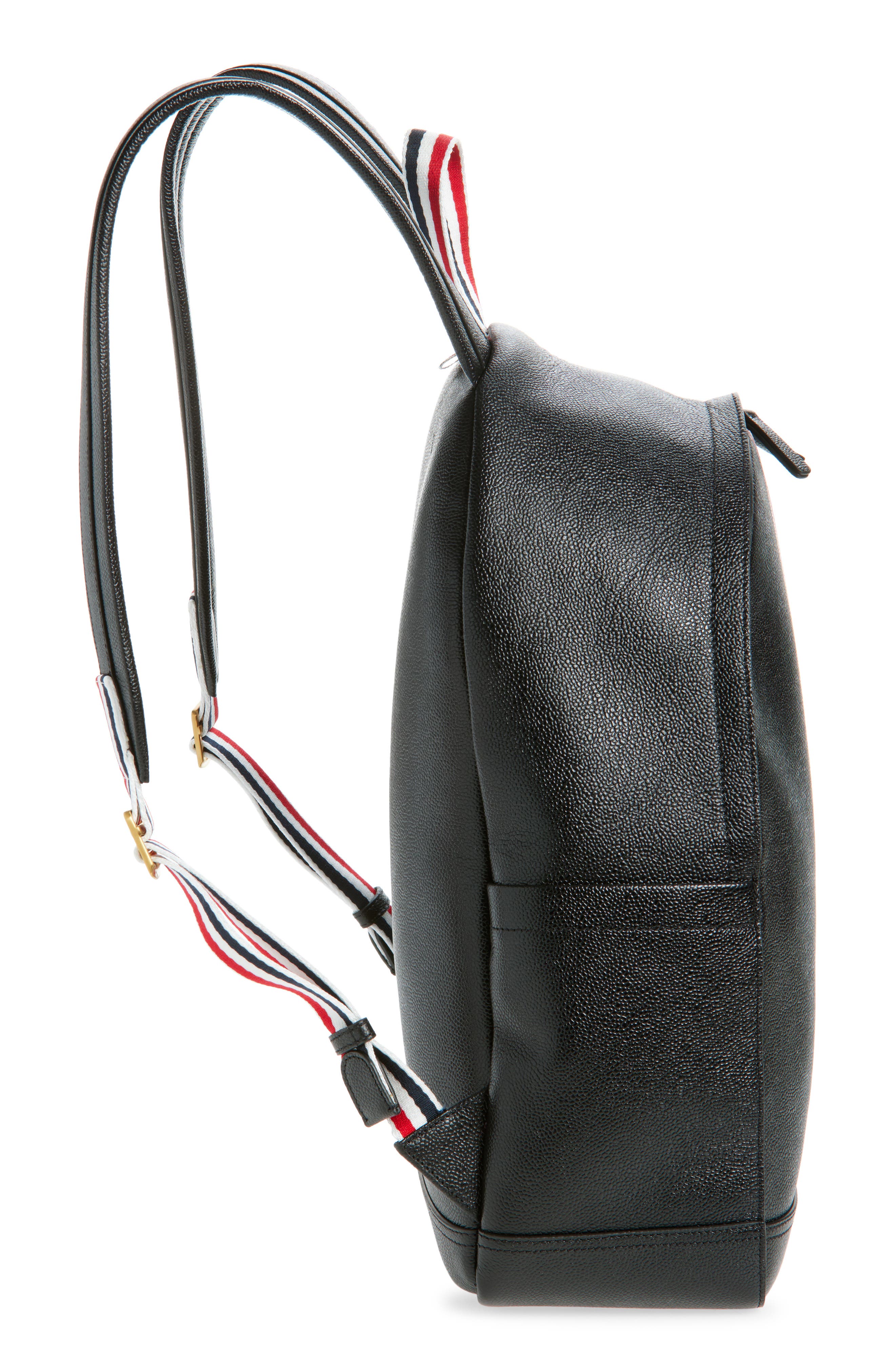 Thom Browne RWB Stripe Pebbled Leather Backpack, Alternate, color, Black
