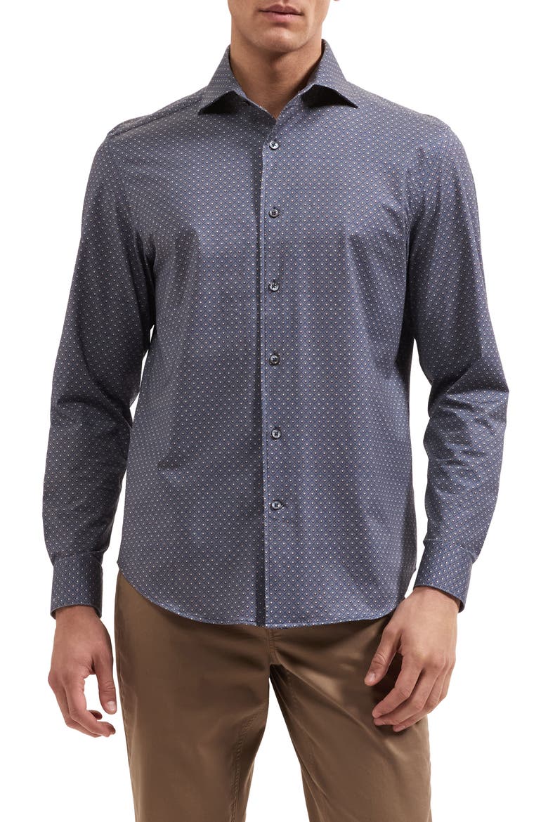 Devon OoohCotton® Geometric Print Stretch Shirt, Main, color, ANTHRACITE