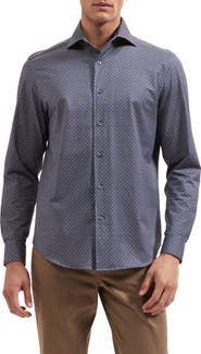Bugatchi Devon OoohCotton® Geometric Print Stretch Shirt