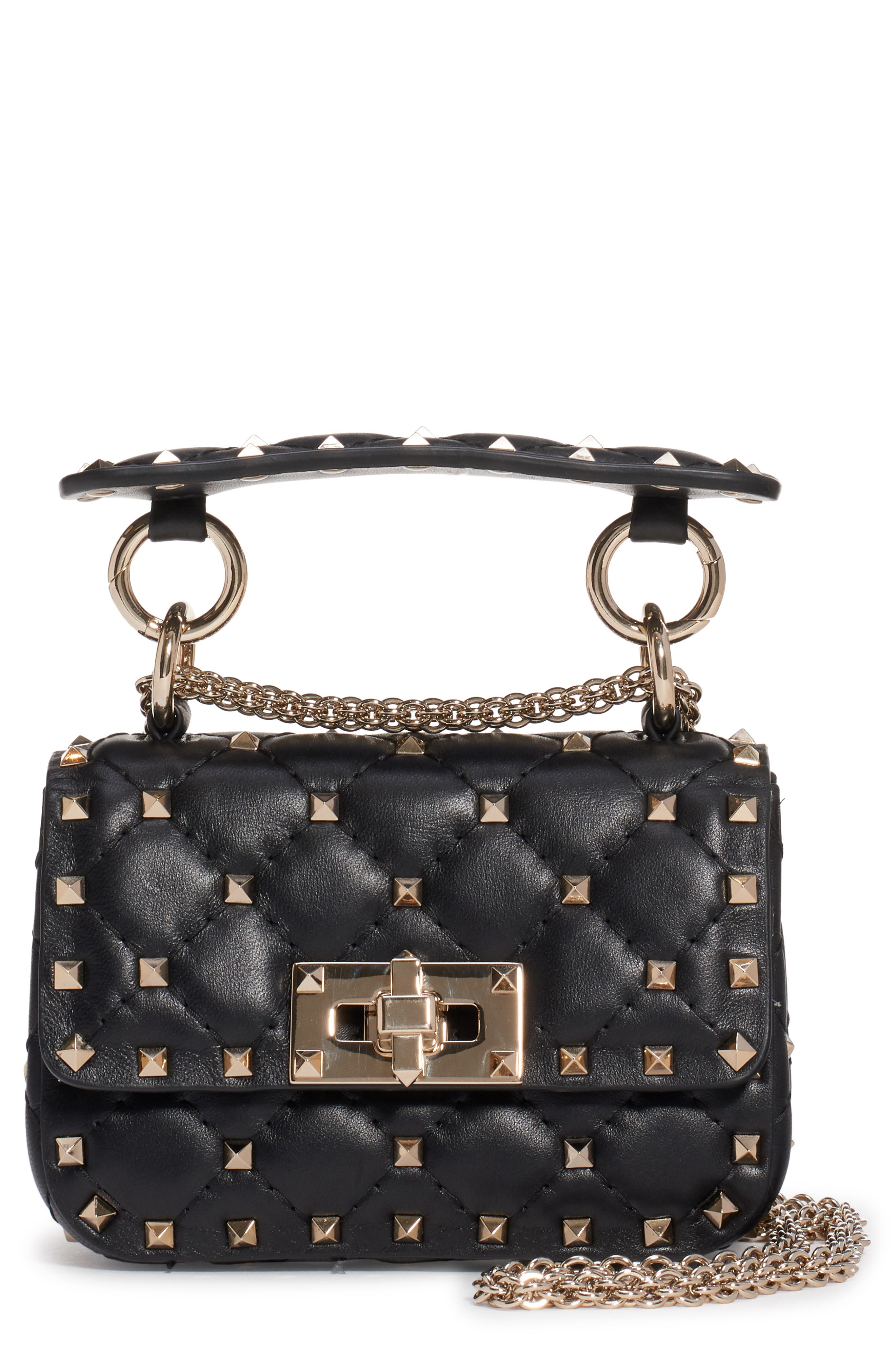 Valentino Garavani Micro Spike It Rockstud Lambskin Leather Top Handle Bag, Main, color, 