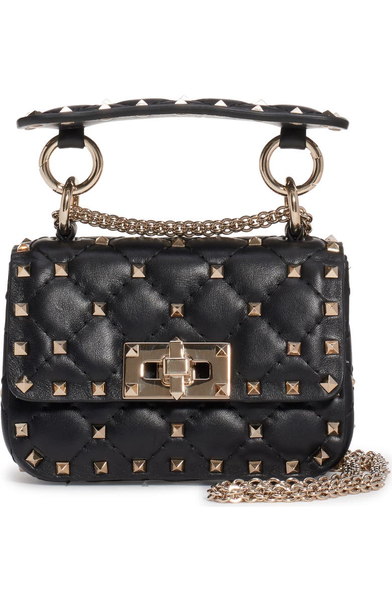 Valentino Garavani Micro Spike It Rockstud Lambskin Leather Top Handle Bag, Main, color,