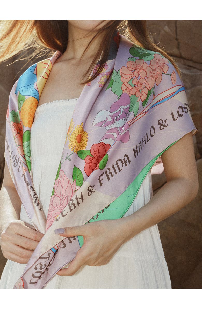 Lost Pattern FRIDA x LOST PATTERN "Los Amores de Frida" Large Silk Scarf, Alternate, color, Pink & Purple