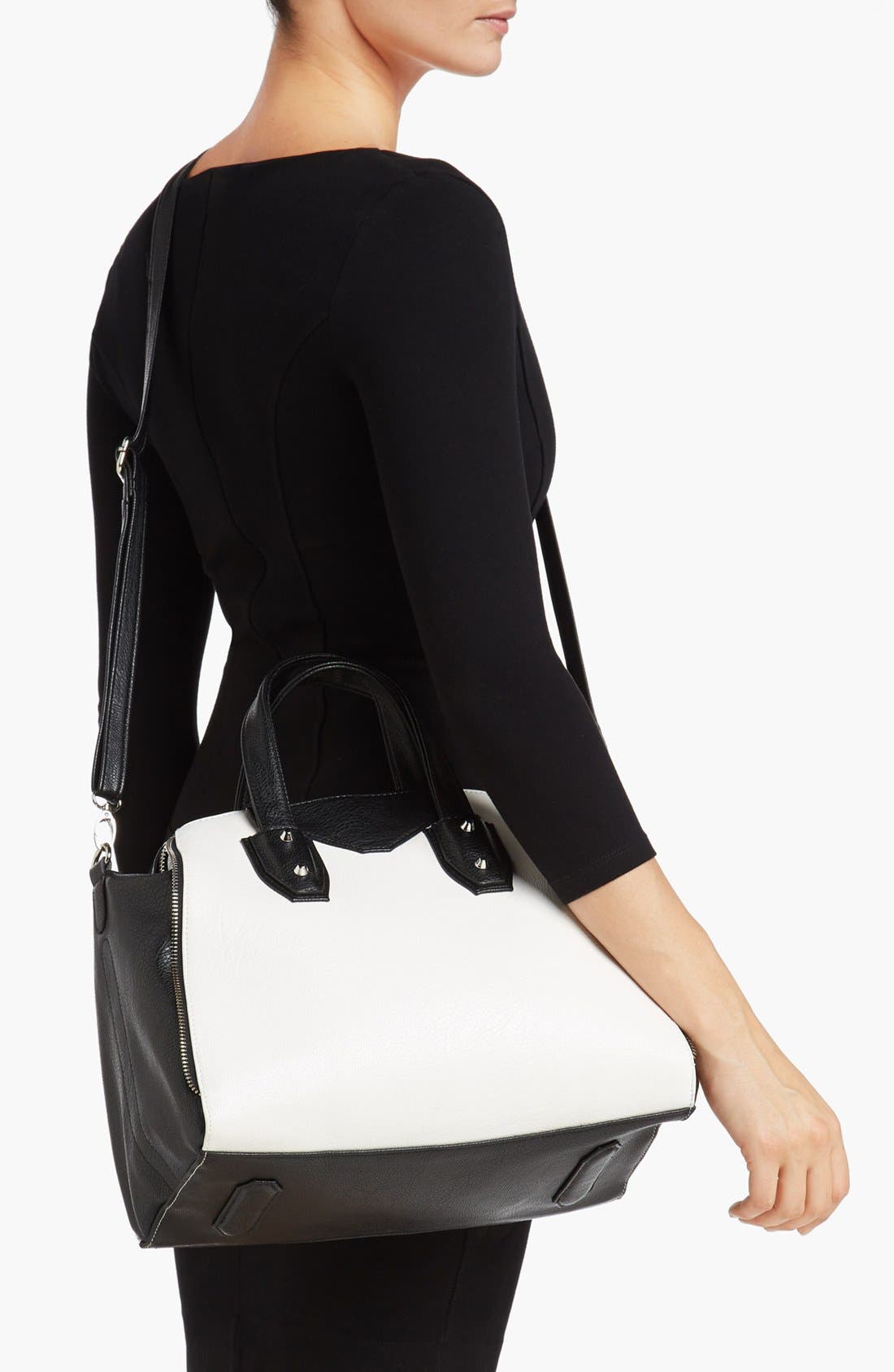 Two-Tone Satchel, Alternate, color, BLACK/ WHITE