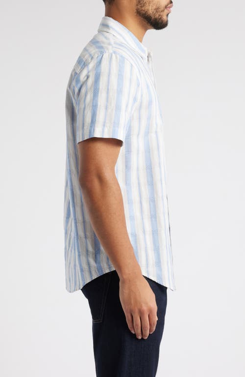 Ag Aiden Stripe Short Sleeve Button-up Shirt In Blue/taupe Stripe