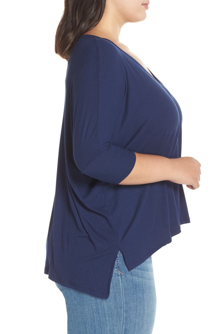 Ribbed V-Neck Top, Alternate, color, NAVY