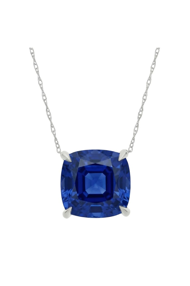 Certified 9.50ct Cushion Blue Sapphire Pendant 14k Gold Necklace Lab Grown 12mm, Main, color, 14k White Gold