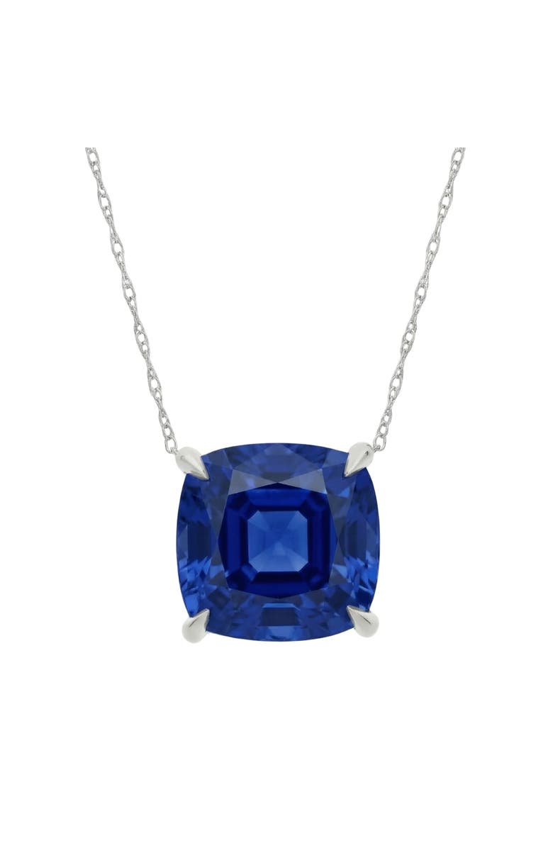 Bliss Diamond Certified 9.50ct Cushion Blue Sapphire Pendant 14k Gold Necklace Lab Grown 12mm, Main, color, 14K White Gold