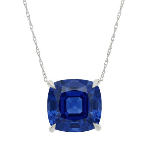 Certified 9.50ct Cushion Blue Sapphire Pendant 14k Gold Necklace Lab Grown 12mm