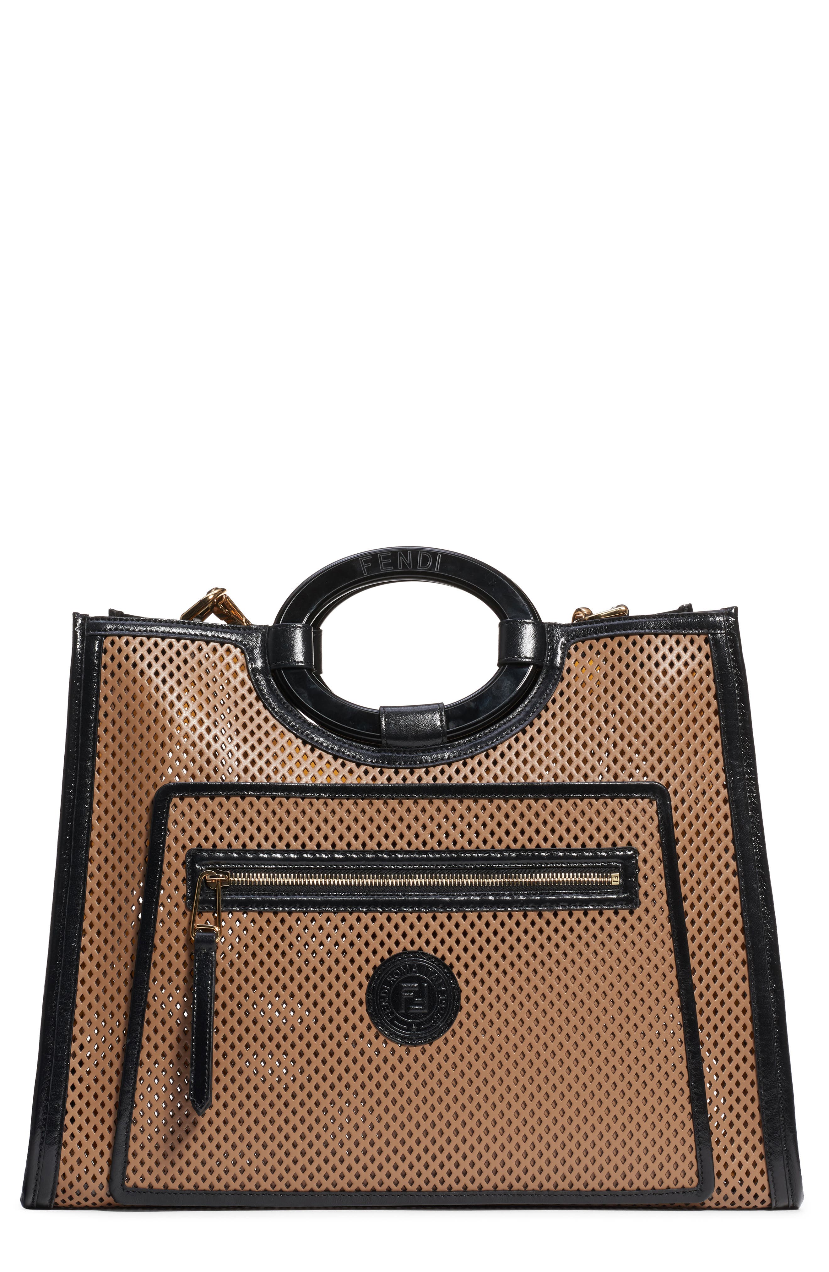 Fendi Medium Runaway Perforated Leather Shopper, Main, color, 