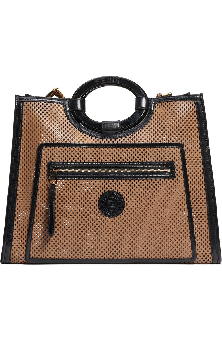 Fendi Medium Runaway Perforated Leather Shopper, Main, color,