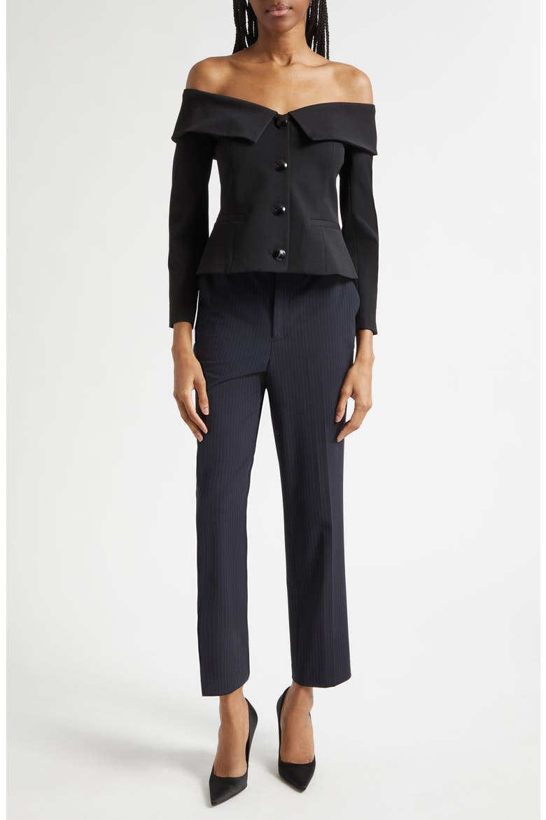 Ingrid Off the Shoulder Crop Blazer Top, Alternate, color, BLACK