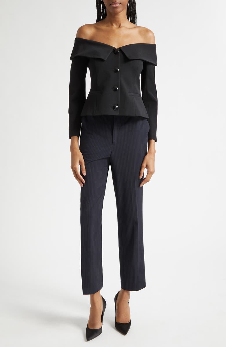 L'AGENCE Ingrid Off the Shoulder Crop Blazer Top, Alternate, color, Black