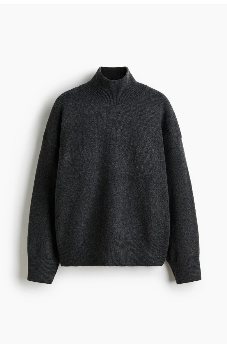H&M Oversized Turtleneck Jumper, Main, color, Dark Gray Melange