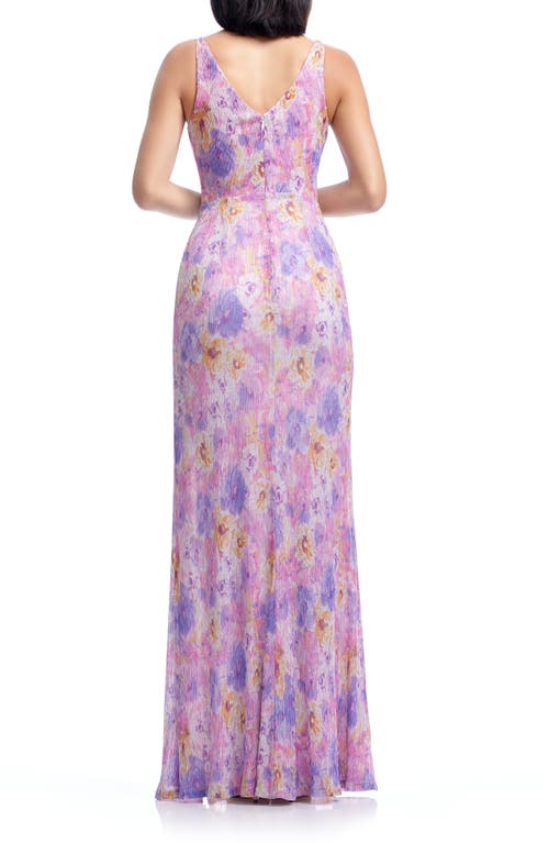 DRESS THE POPULATION DRESS THE POPULATION JORDAN METALLIC FLORAL RUCHED MERMAID GOWN