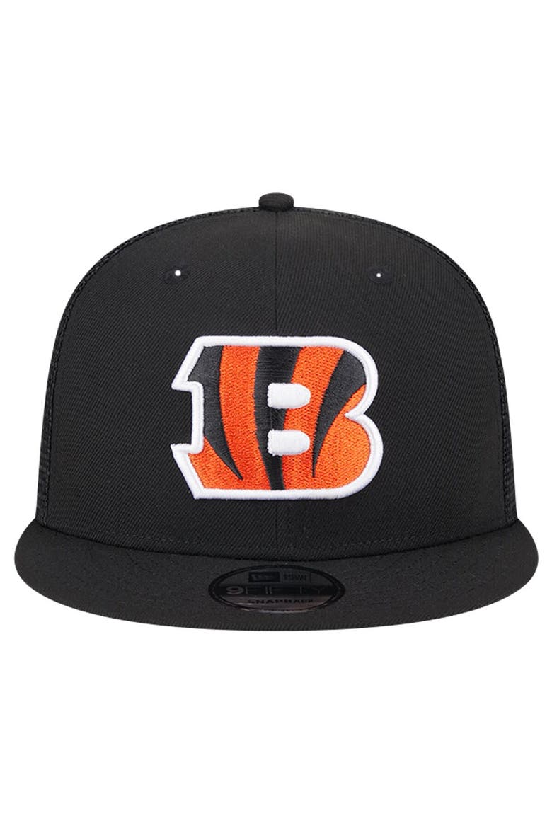 Men's New Era Black Cincinnati Bengals Main Trucker 9FIFTY Snapback Hat, Alternate, color, Black