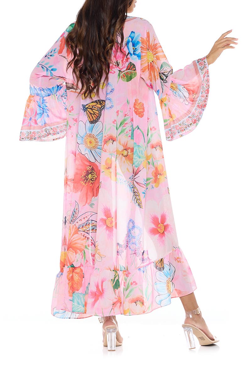 Floral Bell Sleeve Chiffon Duster, Alternate, color, PINK