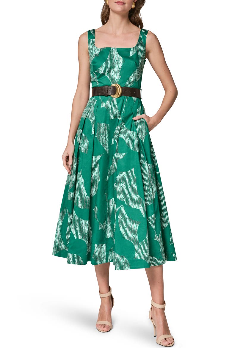 Belted A-Line Dress, Main, color, LAWN/ CREAM